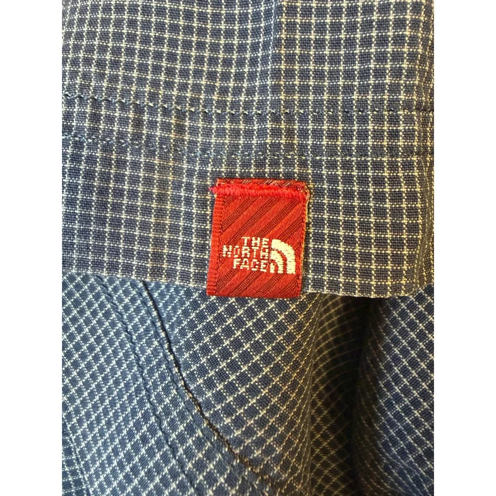 The North Face Mens Micro Check Short Sleeve Button Down Shirt M Blue Hiking